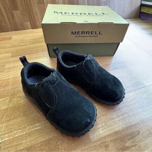 Merrell Kids' Jungle Moc suede slip-on shoes, black, size 7